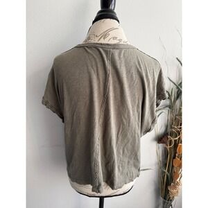 Free People We The Free Womens Olive Green Cotton Boxy Raw Edge Tee Shirt S P